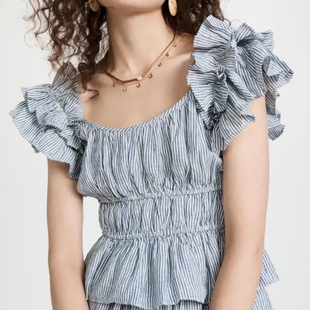 Ulla Johnson Paloma Top With Ruffle Sleeve, Marine Blue, 6